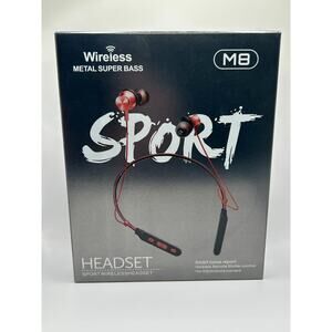 ~*NIB*~Wireless Sport Headphones Metal Super Bass Smart Voice Report HD Mic-RED